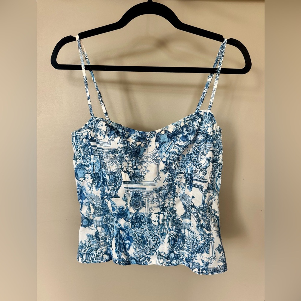 Blue and White Roman Patter Corset Tank